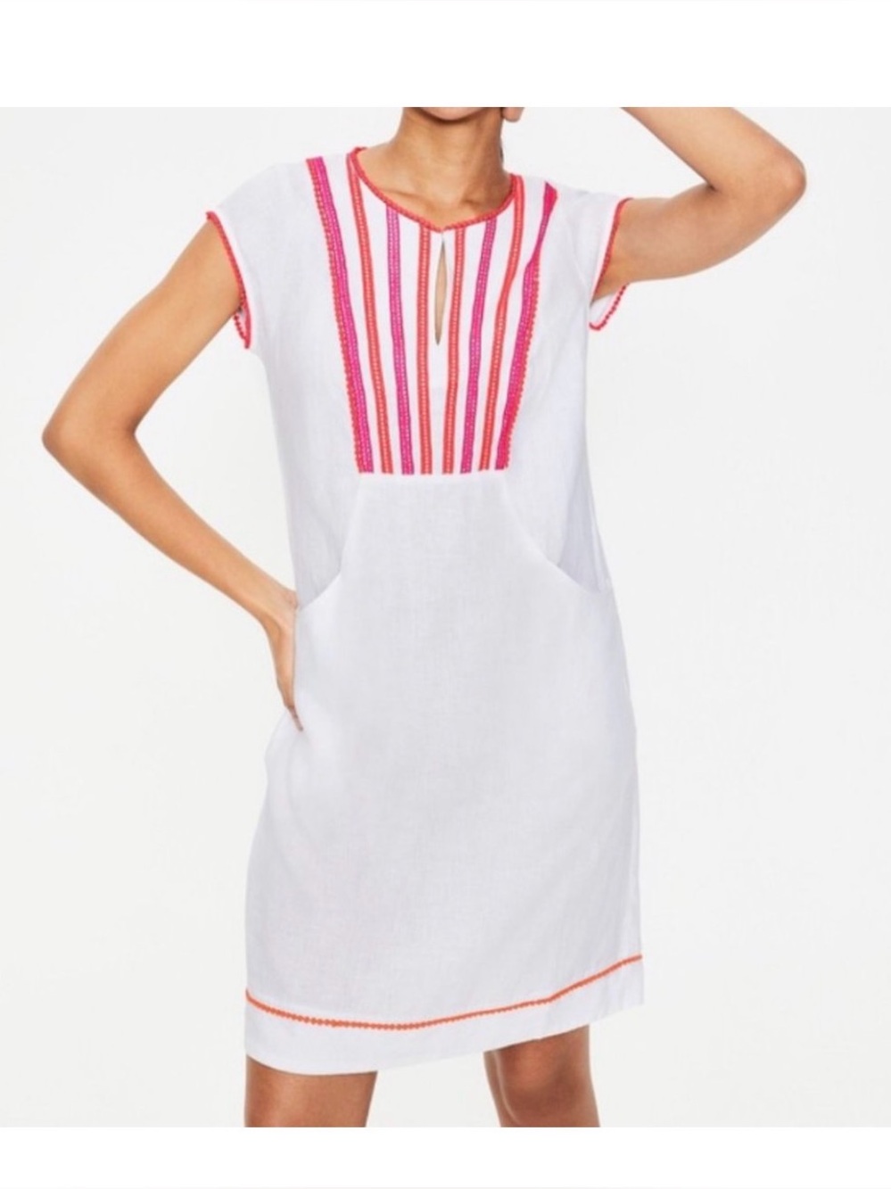 Boden White Dress with Pink & Orange Trim Sz 4